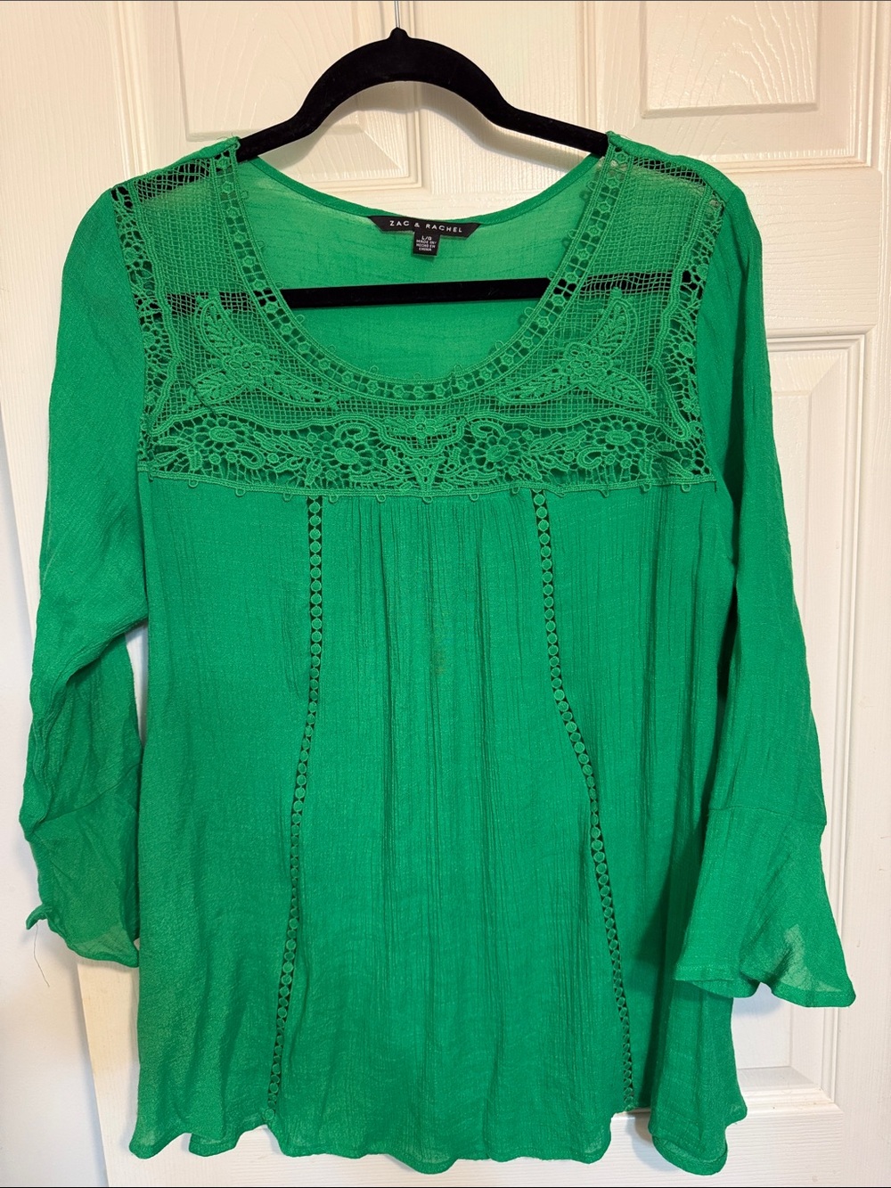Zac & Rachel Emerald Green Crochet Yoke Tunic Top